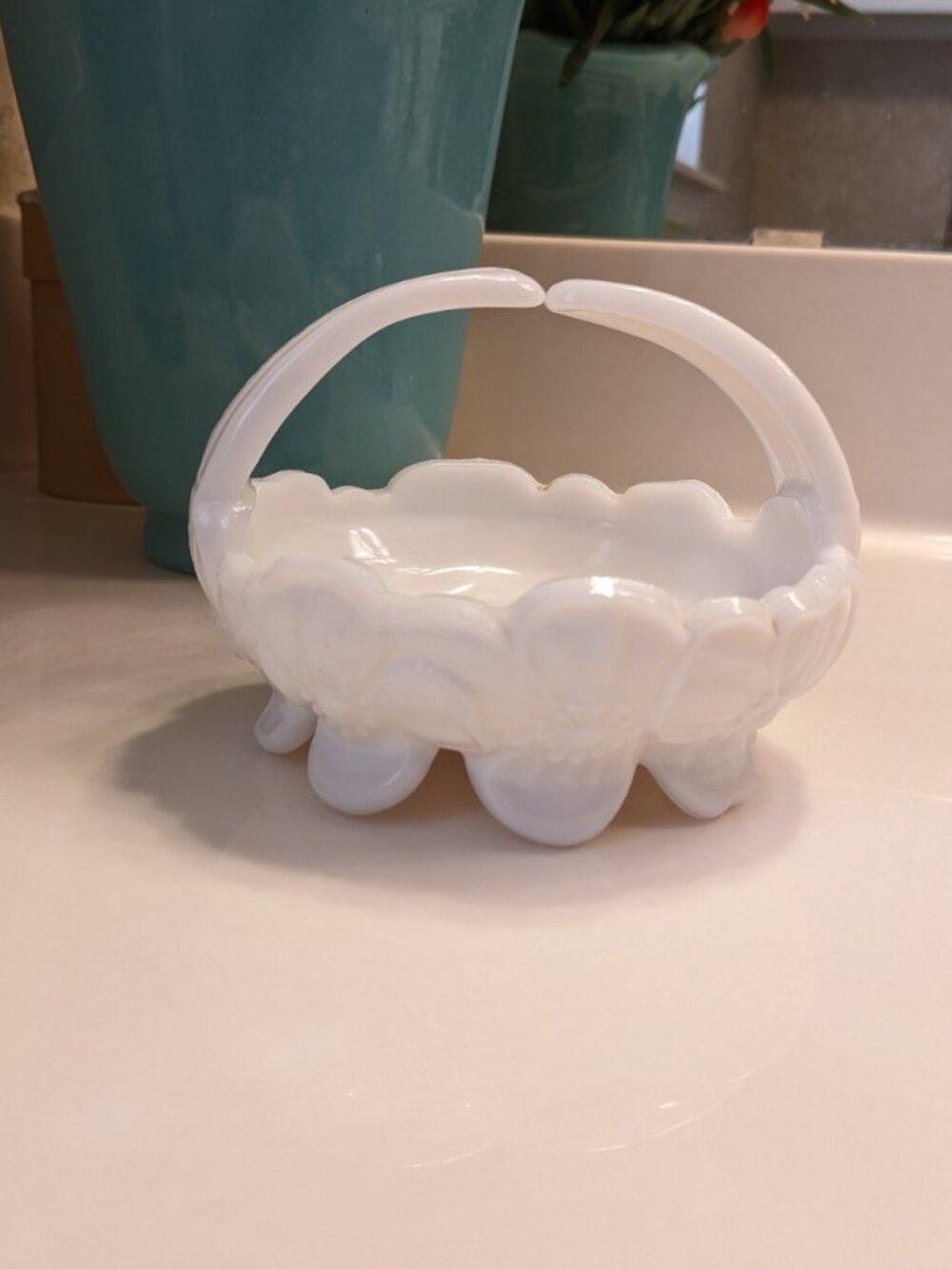 Westmoreland Milk Glass Basket, Roses and Bows
